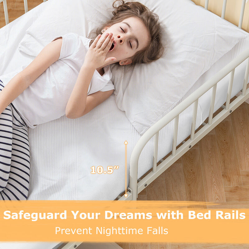 Bed Frame with Headboard and Safety Side Guardrails