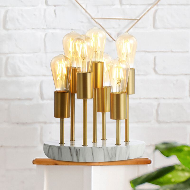 Pleiades 13.5" Modern Metal/Resin LED Accent Lamp, Brass Gold/White
