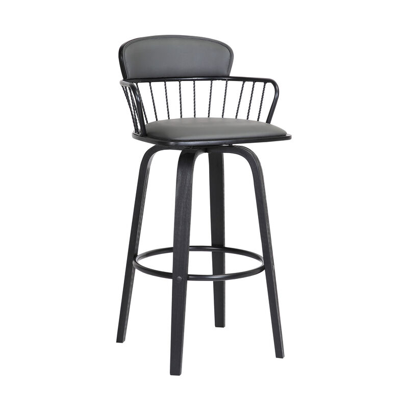 HomeRoots 30" Faux Leather Bar Stool with Square Seat and Wood Base image number 2