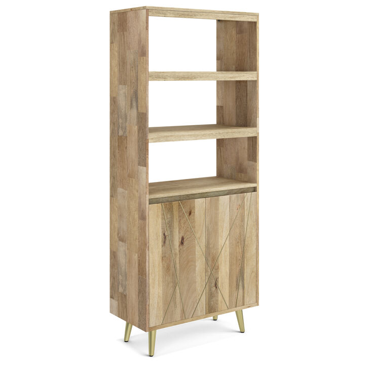 Jager SOLID MANGO WOOD 72 inch x 30 inch Contemporary Bookshelf with Doors in Natural