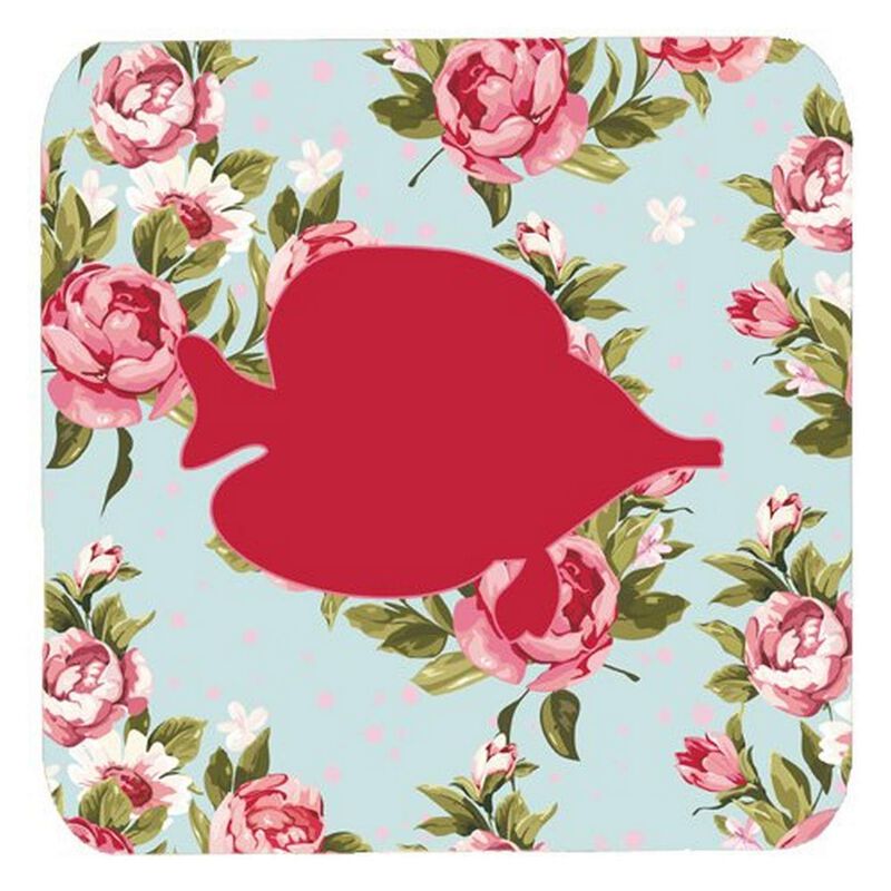 Caroline's Treasures BB1023-RS-BU-FC Fish-Tang Fish Shabby Chic Blue Roses Foam Coasters (Set of 4), 3.5 H x 3.5 W, Multicolor
