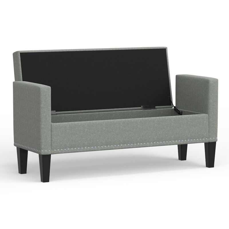 Rize Home 51.25 Storage Bench with Nailhead Trim - Stone (Light Gray) image number 2