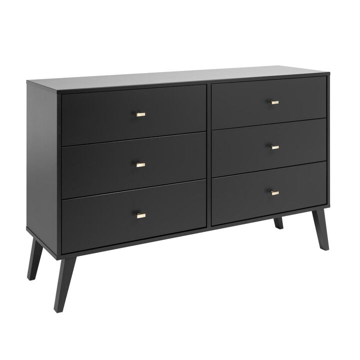 Prepac Milo Mid Century Modern  6-drawer Dresser, Black