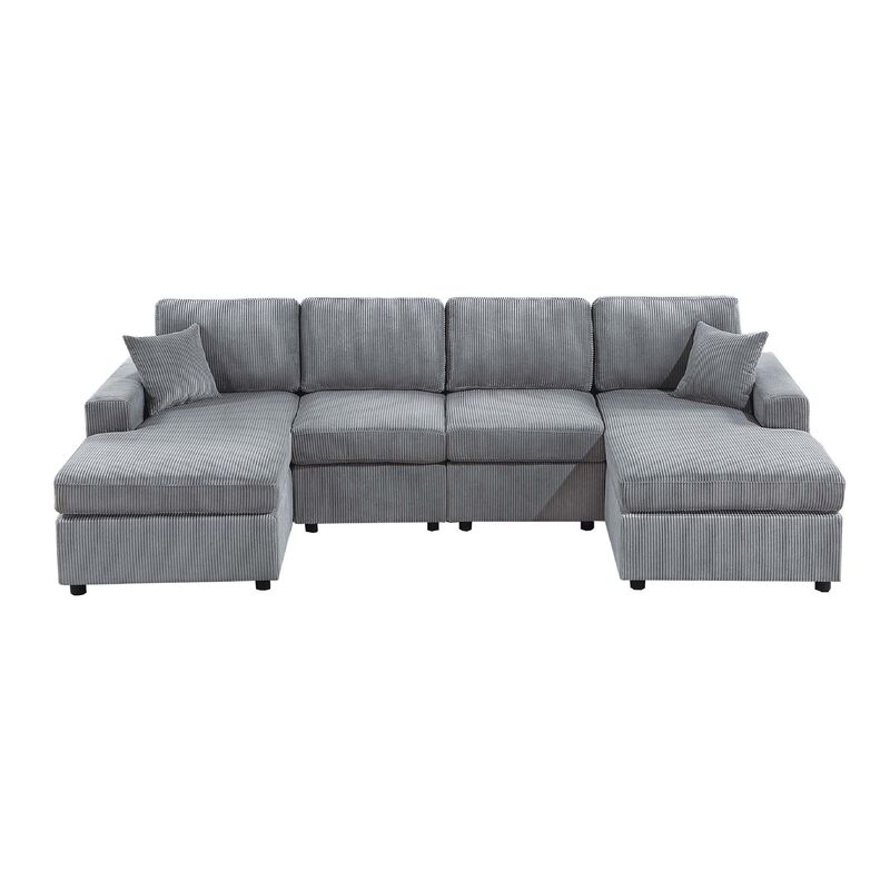 Iny U Sectional Sofa Chaise Armless Chair Set, 2 Pillows, Fog Gray - Benzara