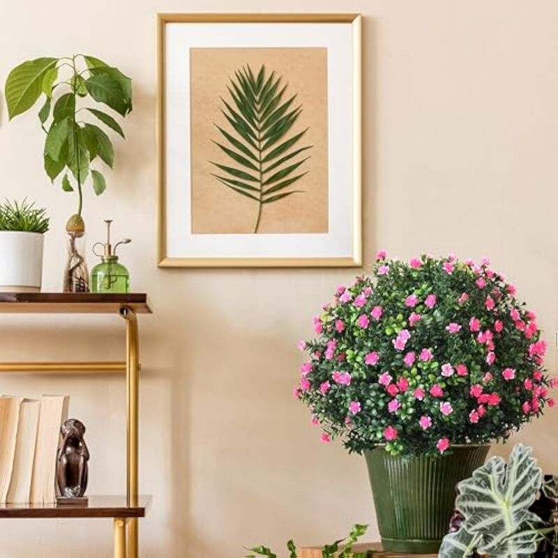 2 Pack Pink Artificial Boxwood Plants UV Resistant Outdoor Home Decor image number 3