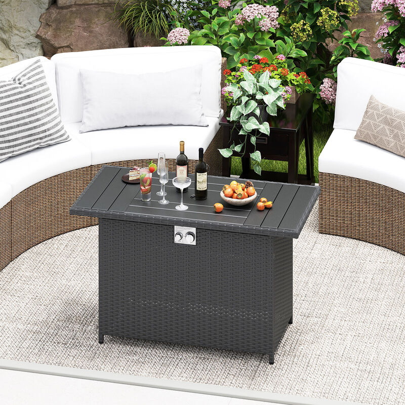 2-in-1 Rattan Propane Gas Fire Pit Table with Stainless Steel Burner image number 7