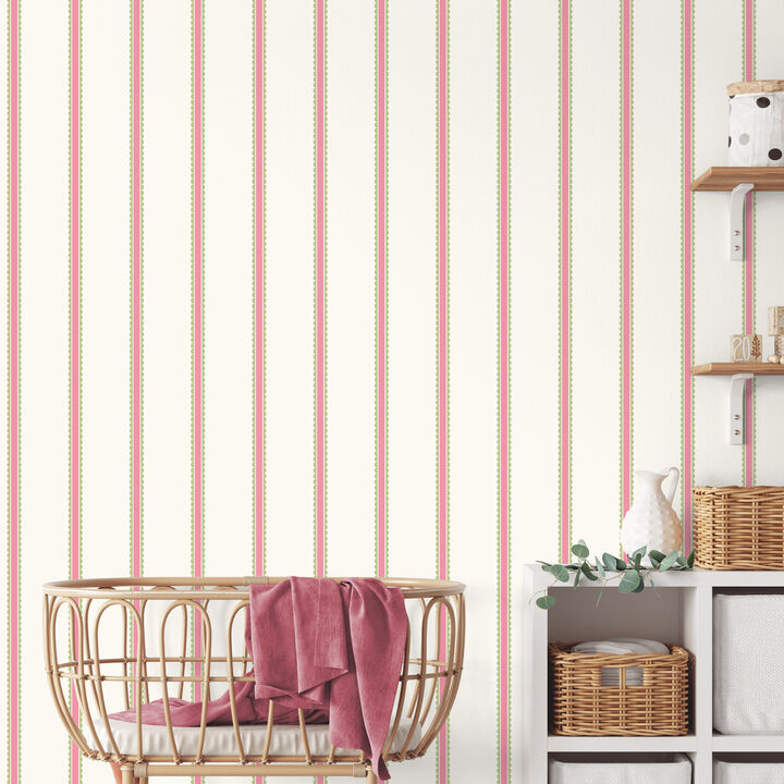 Bobbin Stripe Fuchsia Scalloped Wallpaper (Set of 2)