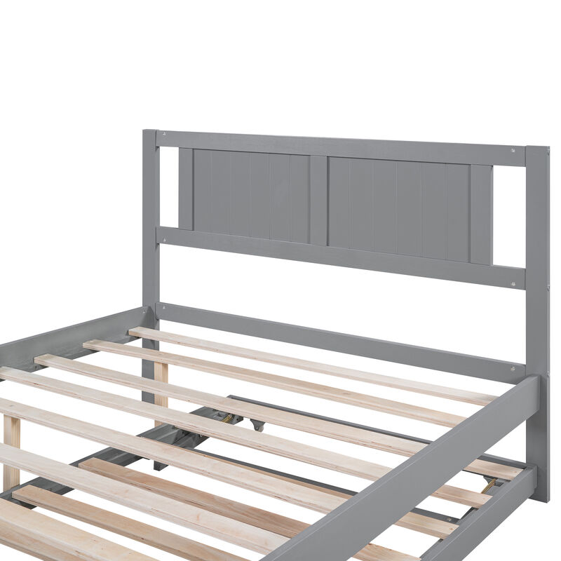 Full Size Platform Bed with Adjustable Trundle
