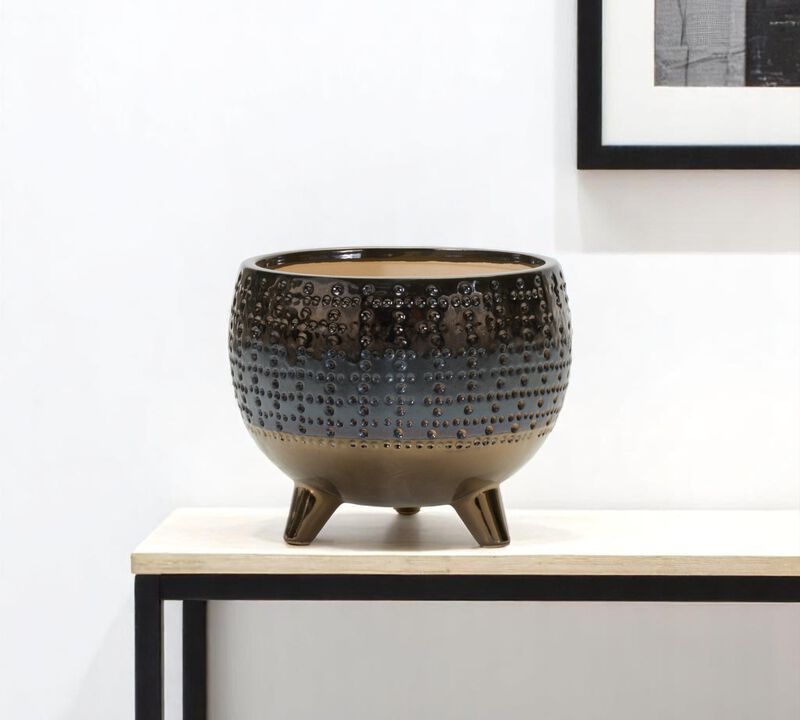 Hivvago Antiqued Bronze And Pewter Clay 7 Ounce Geometric Pot Planter