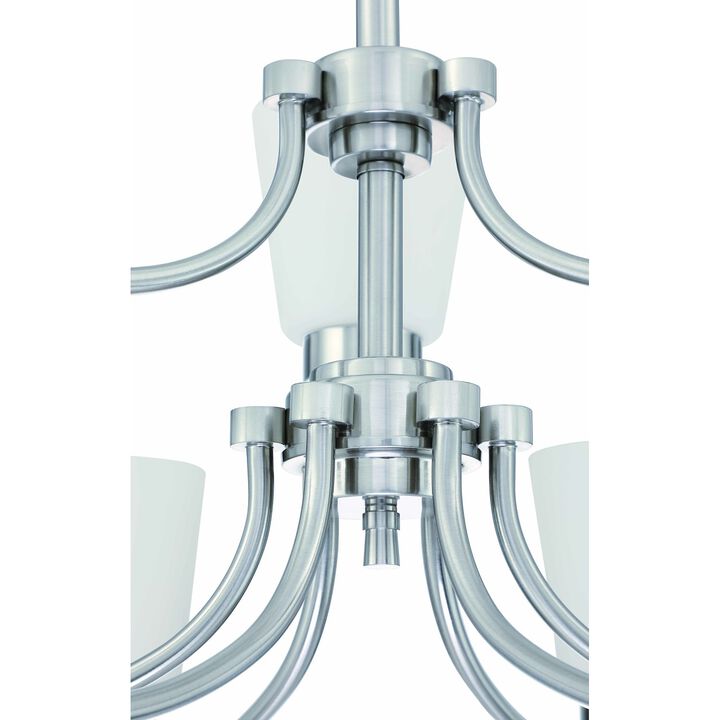 9-Light Brushed Nickel Finish Chandelier Tiered with Shade