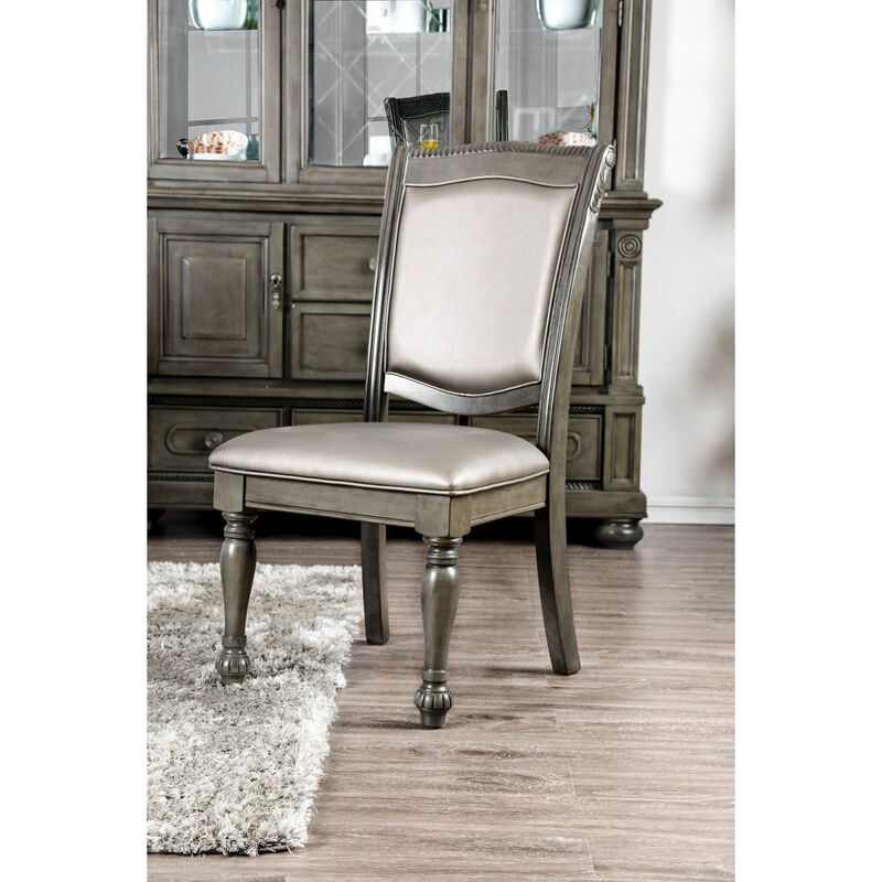 Glorious Classic Traditional Dining Chairs Gray Color Solid wood Leatherette Cushion Seat Set of 2pc Side Chairs Turned Legs Kitchen Dining Room