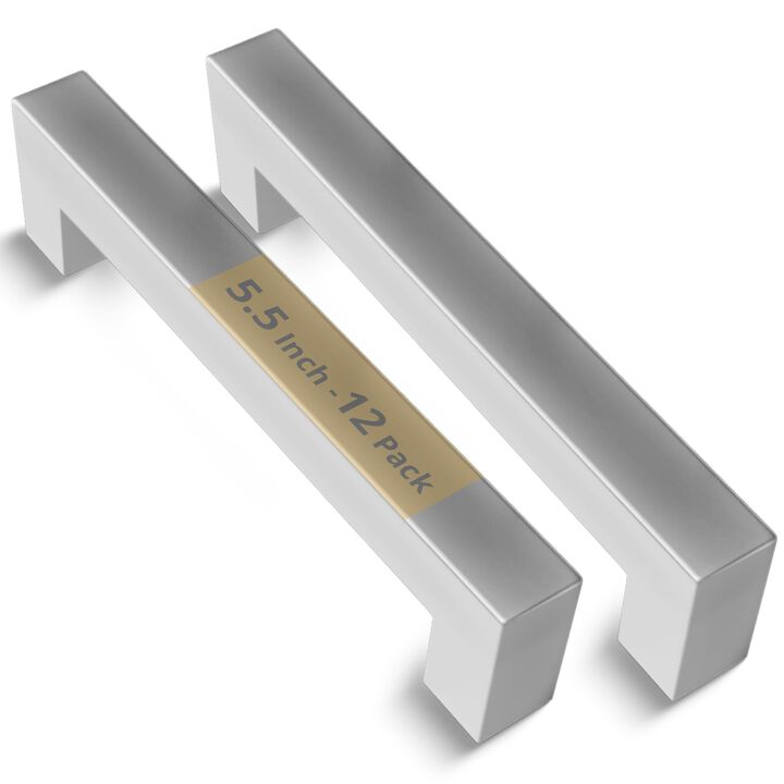 Mega Handles 12 Pack I Cabinet Pulls 5.5 Inch, Stainless Steel Cabinet Handle Pulls I Ideal for Kitchen Drawer, Cabinets, Door, Cupboard I Hardware for Cabinets - Hole Distance 5 Inch