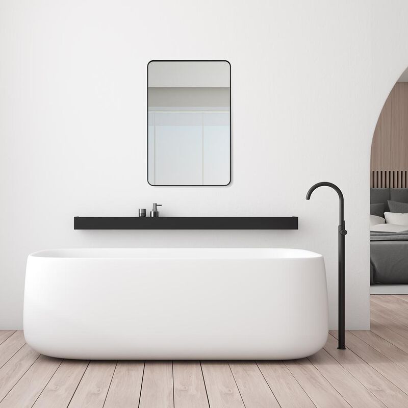 Altair Nettuno 24 Rectangle Bathroom/Vanity Matt Black Aluminum Framed Wall Mirror