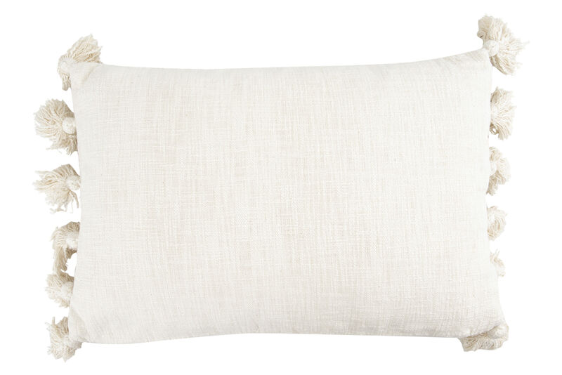 Woven Cotton Slub Lumbar Pillow with Tassels, Cream image number 2