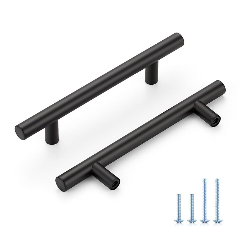 HOME EDIT Matte Black Cabinet Handles 4 Inch Hole Spacing, Stainless Steel Drawer Pulls for Cabinets, Kitchen, Bathroom, Dresser