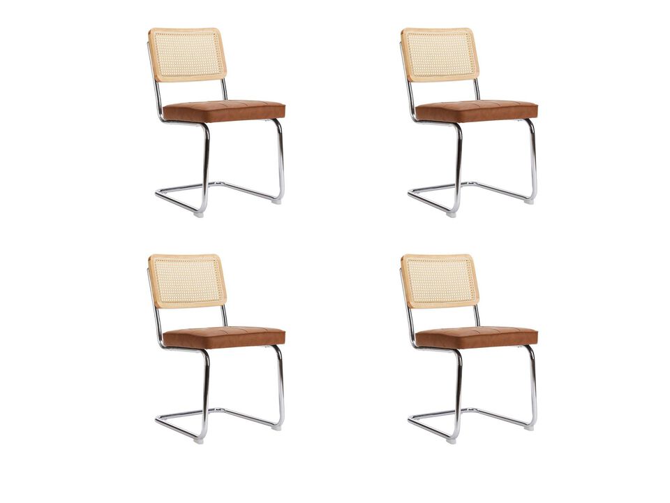 Cesca Chair Armless with Upholstered Seat & Cane Back, Set of 4
