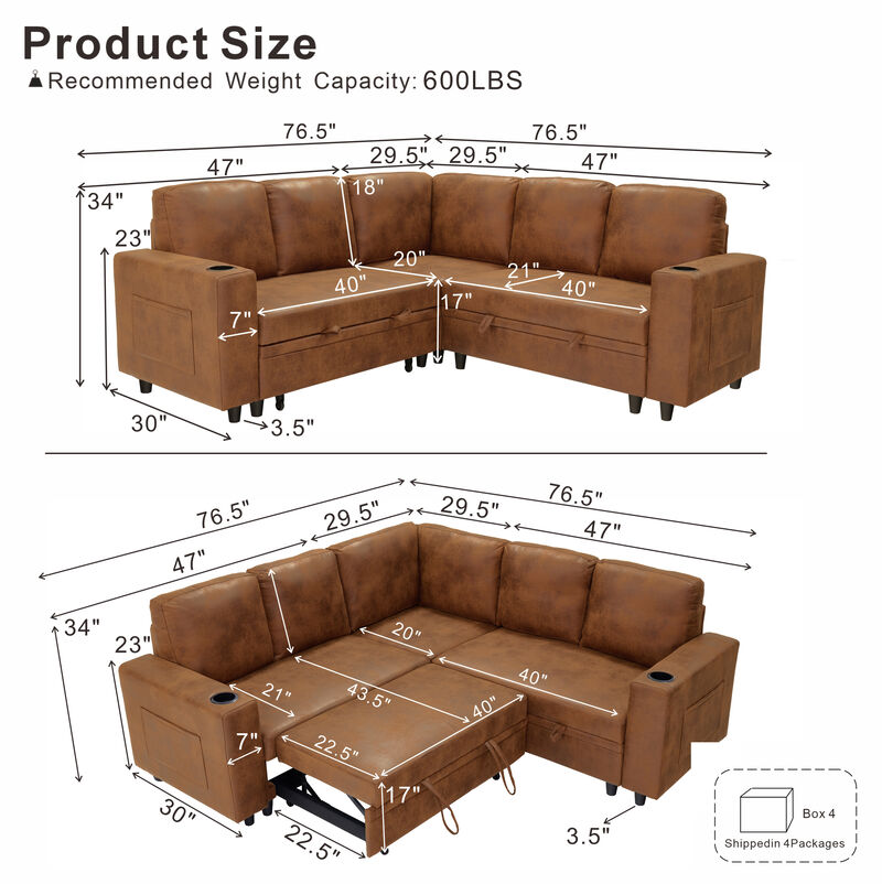 Lelork L-Shape Sectional Sleeper sofa image number 3