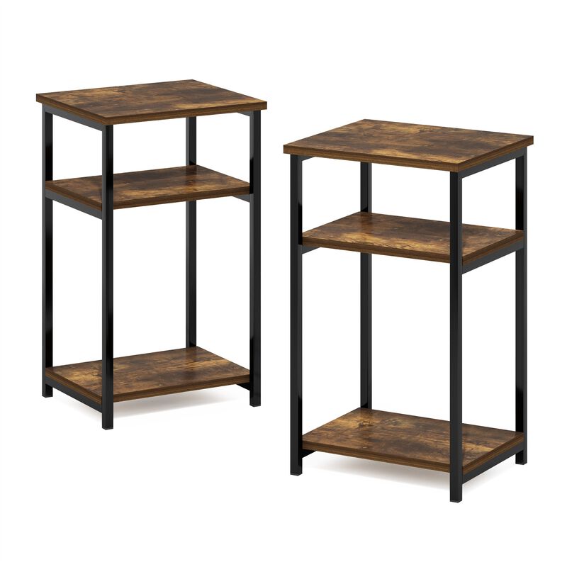Furinno Just 3-Tier Metal Frame End Table with Storage Shelves, 2-Pack, Amber Pine