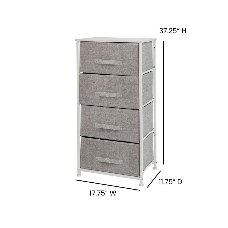 Flash Furniture Harris 4 Drawer Storage Dresser - White Cast Iron Frame and Wood Top - 4 Easy Pull Light Gray Fabric Drawers