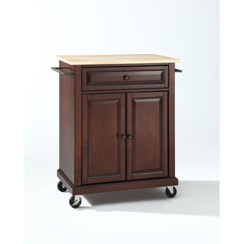 Compact Wood Top Kitchen Cart