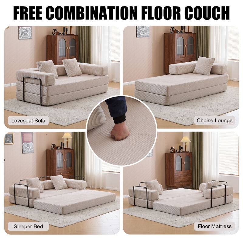 Convertible Floor Couch with Pillow Back, Armrest and Compression Sofa Design image number 4