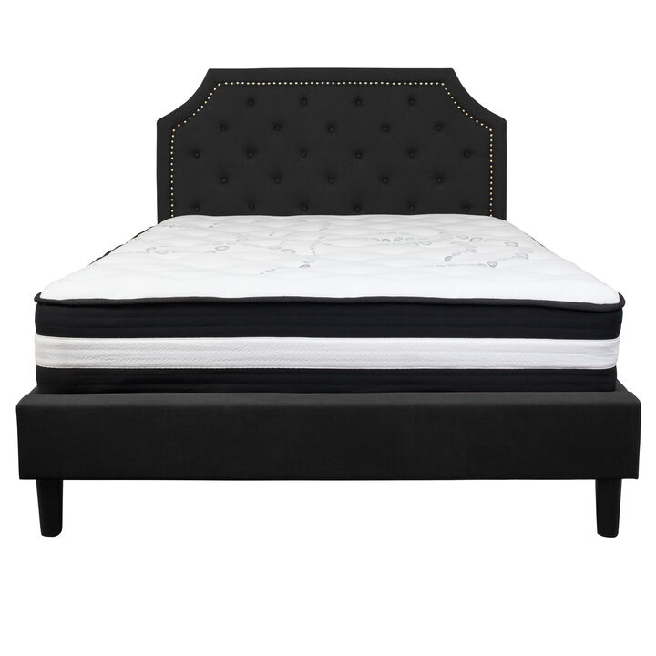 Brighton Queen Size Tufted Upholstered Platform Bed in Black Fabric with Pocket Spring Mattress