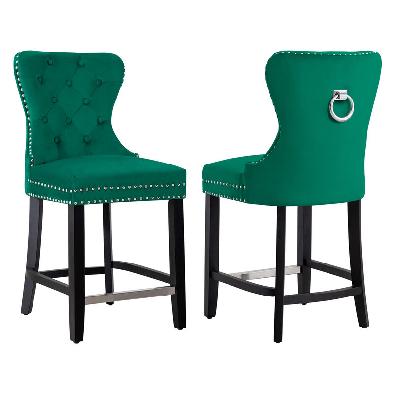 WestinTrends 24" Tufted Velvet Counter Stool (Set of 2)