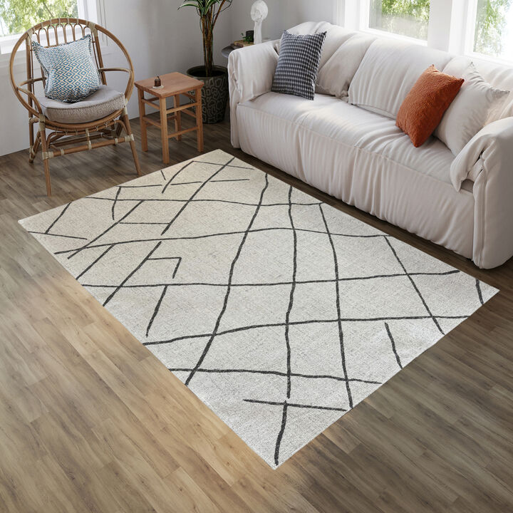 Kybeledecor Washable Area Rug Easy Clean Pet and Child Friendly Non- Slip Geometric Boho Desing for Living Room, Game Room, Kitchen,Hall Beige-Gray (5'2"x7'6")