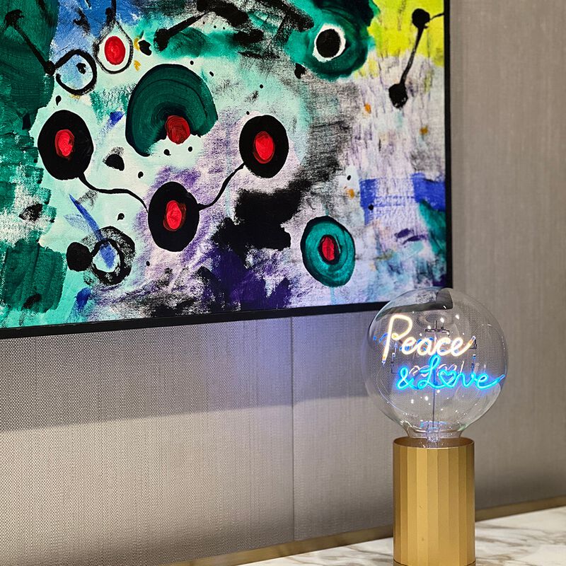 Bulb PEACE AND LOVE Amber/ Blue with Base Table Lamp PORTABLE Pop image number 1