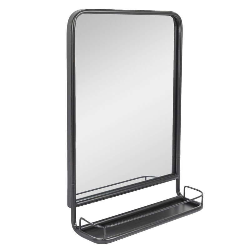 Metal Framed Rectangle Wall Mirror with Shelf, Black image number 0