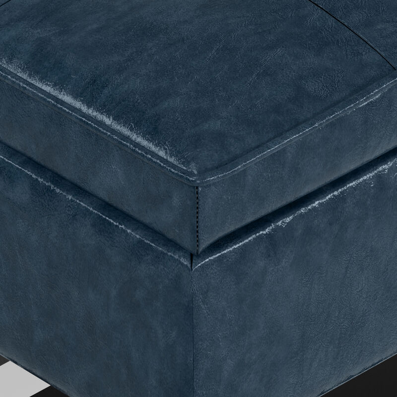 Cosmopolitan 44 inch Wide Transitional Rectangle Storage Ottoman Bench with Open Bottom in Denim Blue Faux Leather image number 7