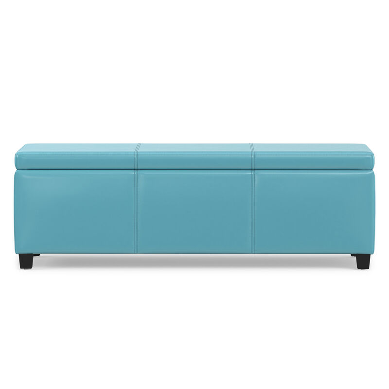 Avalon 48 inch Wide Contemporary Rectangle Storage Ottoman Bench in Soft Blue Vegan Faux Leather, Assembled image number 6