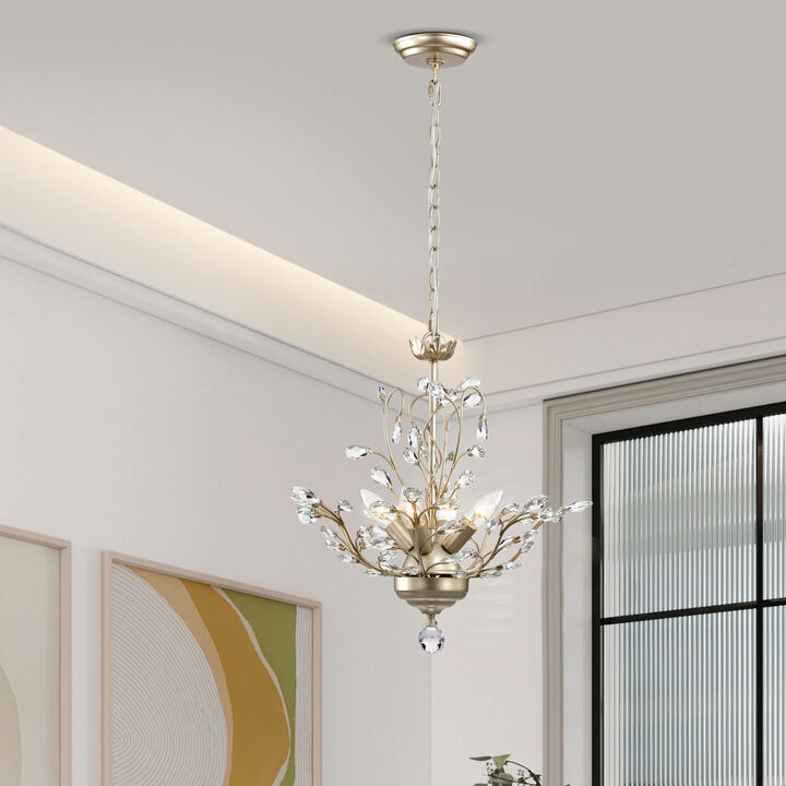 Heli 4-light Brushed Silver-ish Champagne Crystal Leaves Chandelier