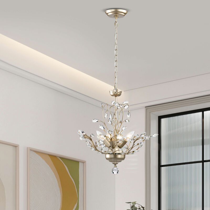 Heli 4-light Brushed Silver-ish Champagne Crystal Leaves Chandelier image number 1