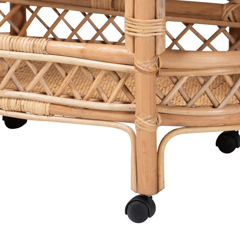 bali & pari Raul Natural Rattan Kitchen Cart - 2-Tier Handwoven Wicker Storage Trolley with Handle for Kitchen or Lounge image number 5