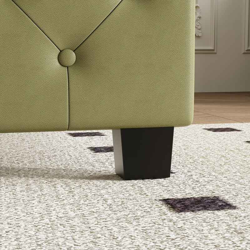 FUFU&GAGA Minimalist Leather King Bed with Iron Frame Tall Button-Detail Headboard Wood and Iron Legs 86.2''L x 79.9''W x 53.1''H Green