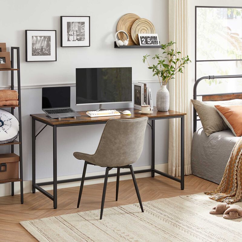 Modern PC Laptop Table - Rustic Brown & Black, Industrial Style with Simple Assembly