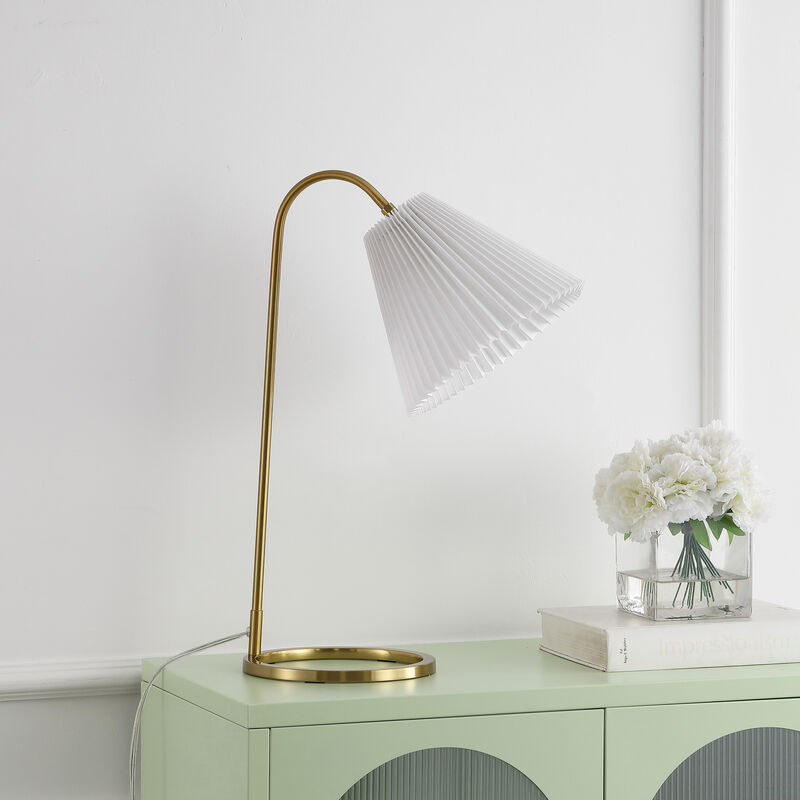 Callie Modern Glam Metal Arc Adjustable Head LED Table Lamp with Pleated Shade