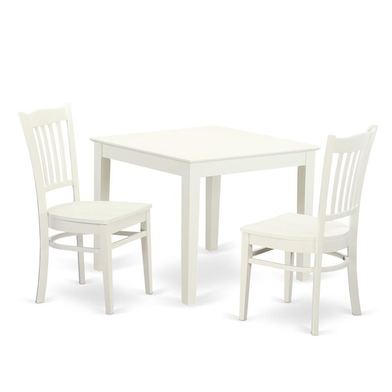 3 Pc breakfast nook Table and 2 Wood Dining room chair in Linen White