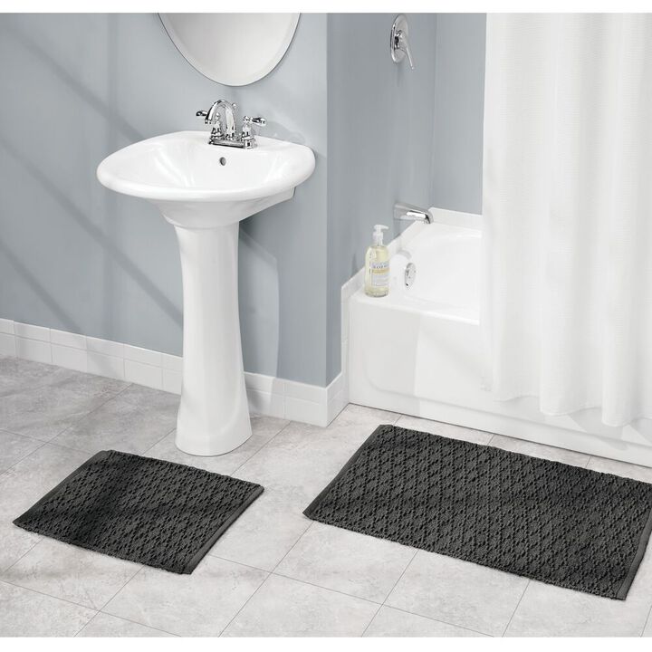 mDesign Cotton Bathroom Spa Mat Rugs/Runner, Diamond Design, Set of 3 - Tan
