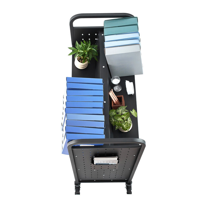 Single-Sided Rolling Book Cart with Lockable Wheels, Library Shelf for School & Office image number 9