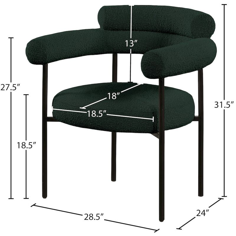 Meridian Furniture Blake Green Boucle Fabric Dining Chair, Set of 2