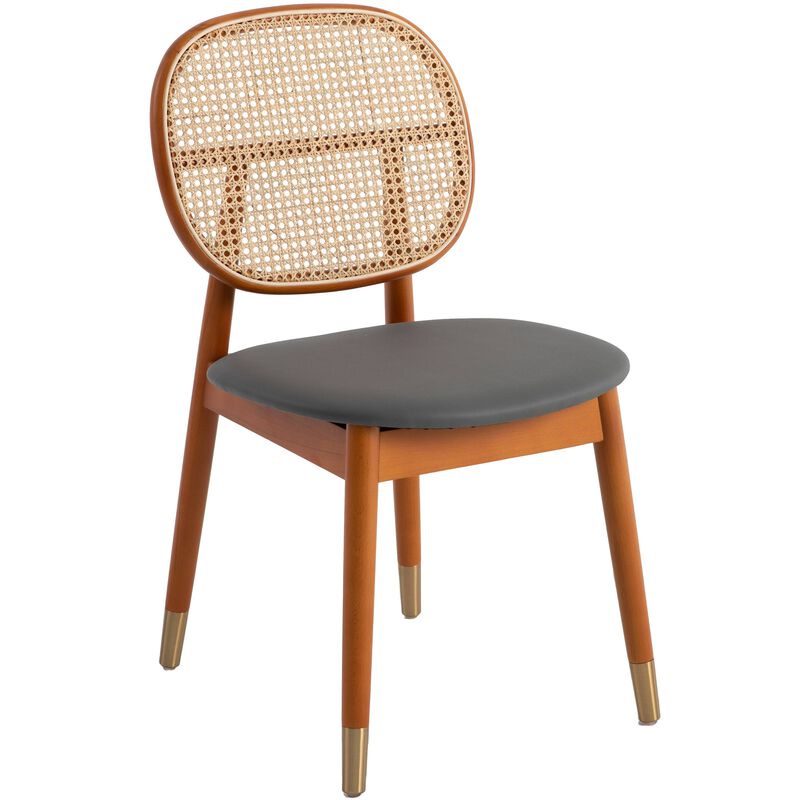 LeisureMod Holbeck Wicker Dining Chair with Upholstered Leather Seat and Beech Wood Legs