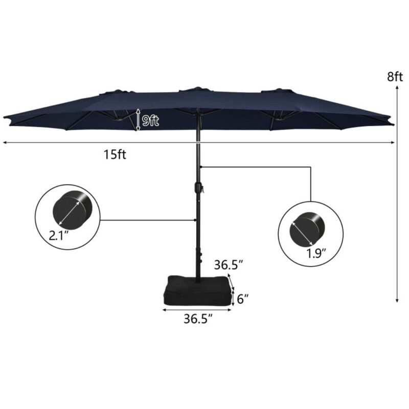 Hivvago Double-Sided Twin Patio Umbrella with Crank and Base