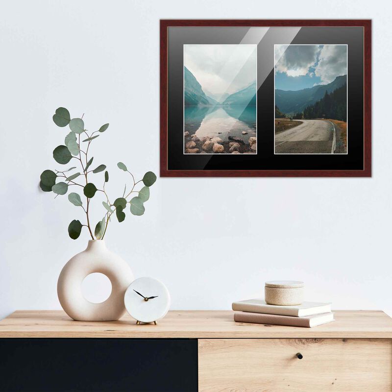 8x10 Wood Collage Frame with Black Mat for 2 4x6 Pictures