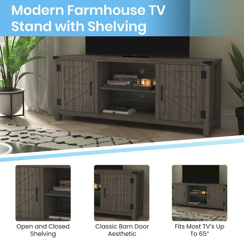 Flash Furniture Farmhouse Barn Door TV Stand-Gray Wash Oak for TV's up to 65 ines-59" image number 8