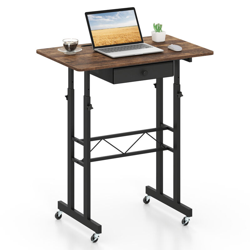 Adjustable Rolling Laptop Desk with Tablet Stand and Drawer image number 3