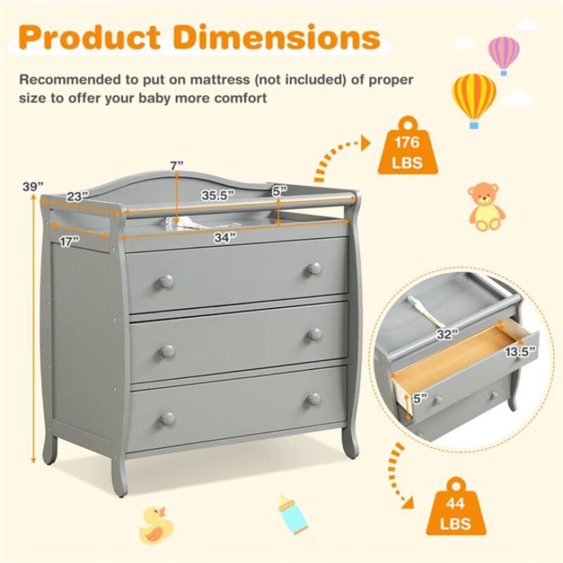 Hivvago Baby Changing Table with 3 Drawers and Safety Belt