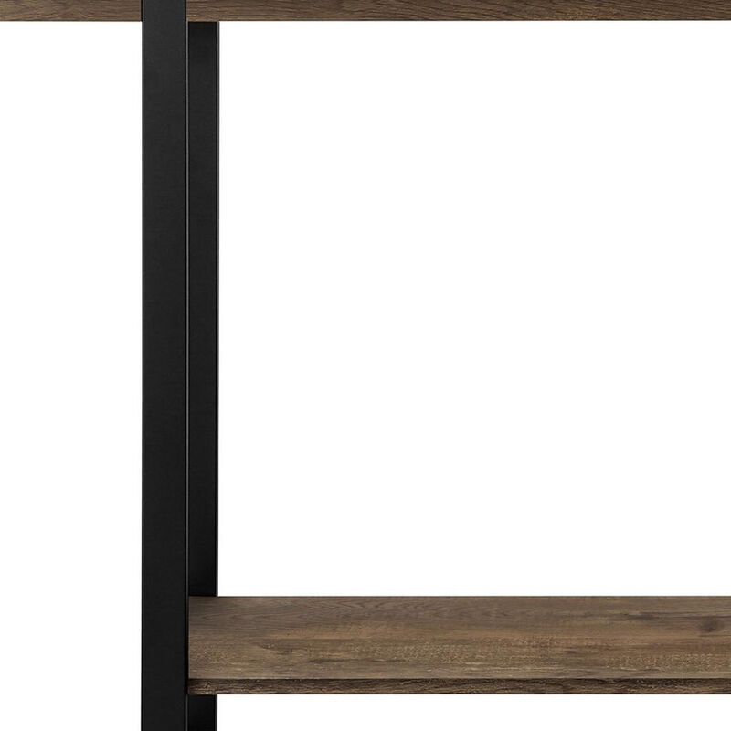 HomeRoots 47" Brown and Black Wood and Metal Distressed Sled Console Table With Shelf image number 5