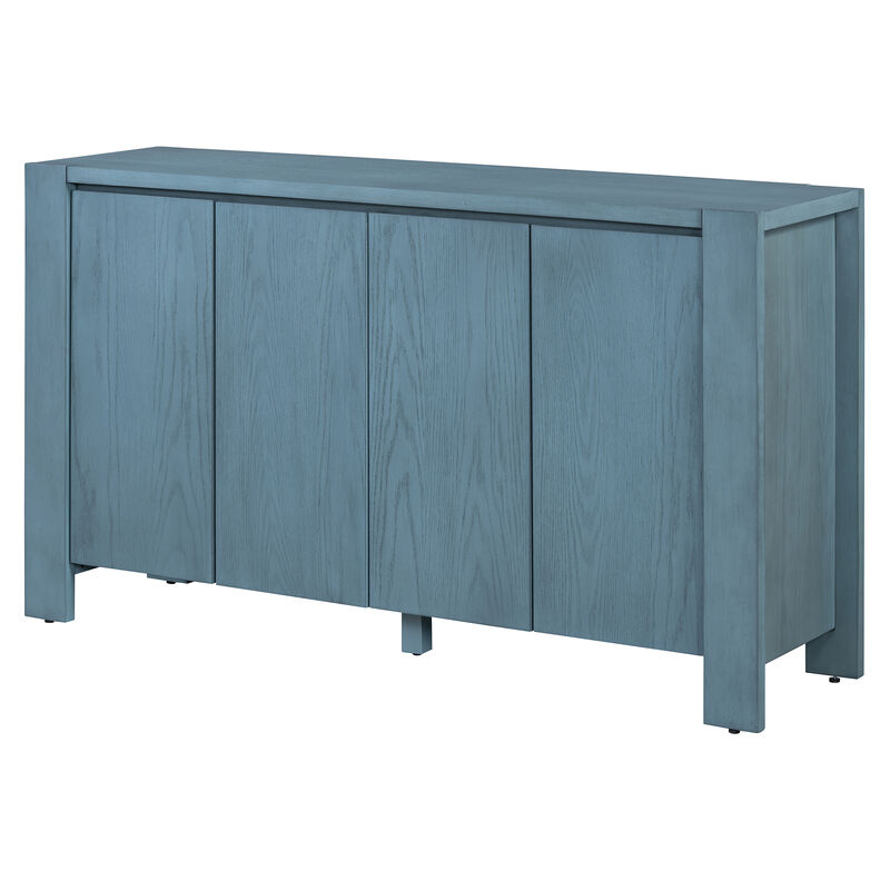Clihome Buffet Cabinet with Storage, 4-Door Retro Wood Sideboard with Distressed Finish and Adjustable Shelves for Dining Room, Kitchen, and Living Room (Navy)
